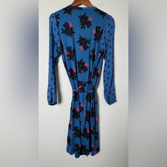BODEN Leda Jersey Wrap Dress Blue/Teal Baltic Pop Floral Midi Size 12 R - Picture 4 of 15